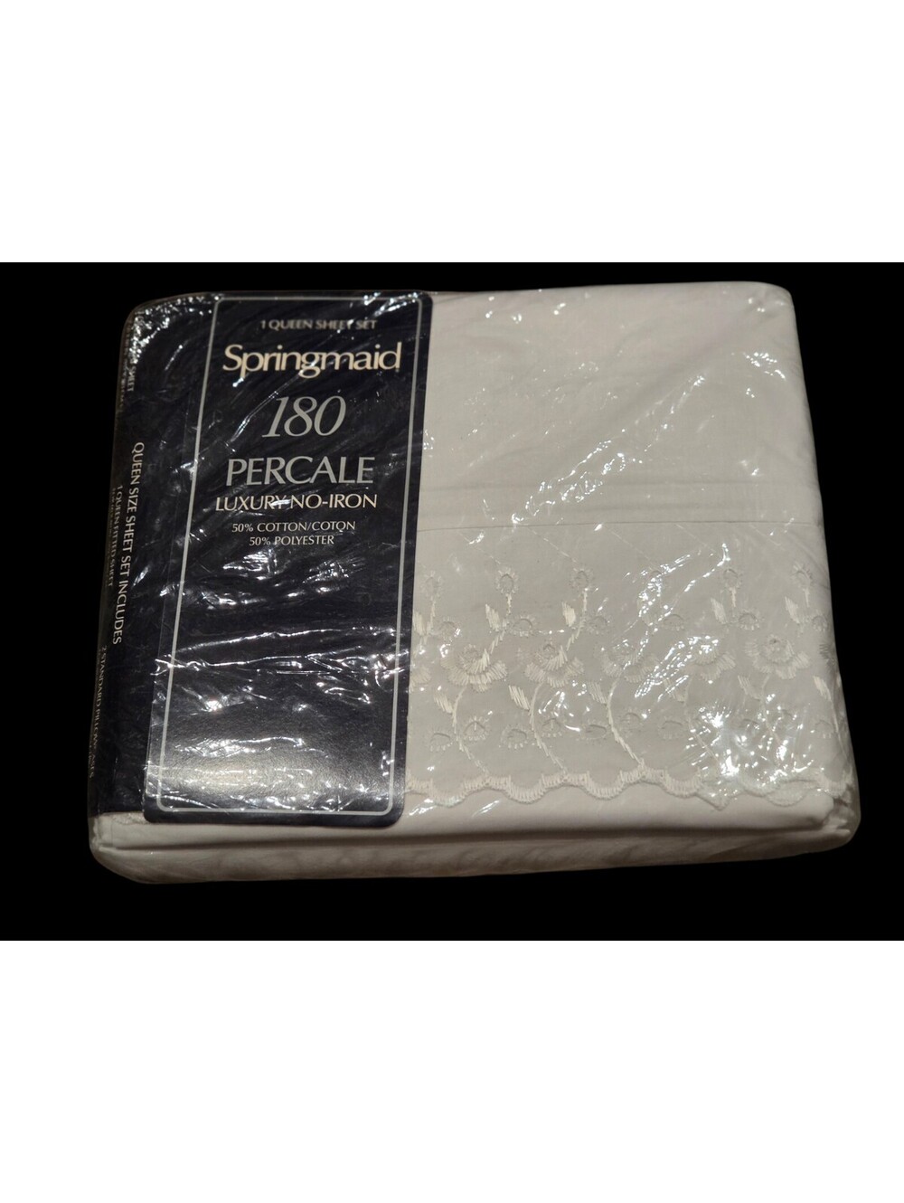 Springmaid 180 Percale Tiara Lace White Queen Sheet Set (NEW)